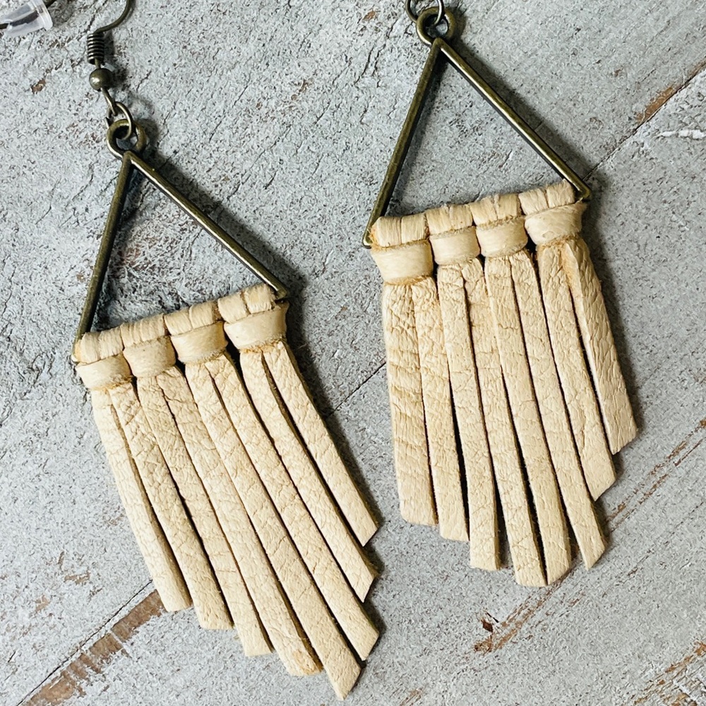 Leather Fringe cream colored Silver Plum Designs Earrings